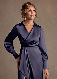 Azazie Jacinta Suknie dla Matki Panny Młodej Osłona Pofałdowany Satyna elastyczna Długość podłogi Sukienka image5