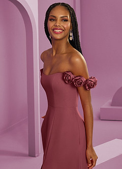 Barbie ♥ Azazie Robes de demoiselle d'honneur Robe Trapèze Convertible en Mousseline de soie Épaule décolletée Merlot image5