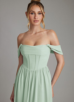 Azazie Caterina Bridesmaid Dresses Agave A-Line Corset Chiffon Dress image8