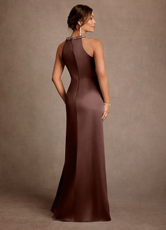 Azazie Lawrence Mother of the Bride Dresses Espresso A-Line Pleated Stretch Satin Dress image3