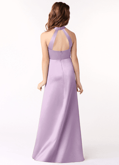 Azazie Laurel Junior Frosted Lilac A-Line Stretch Satin Dress image3