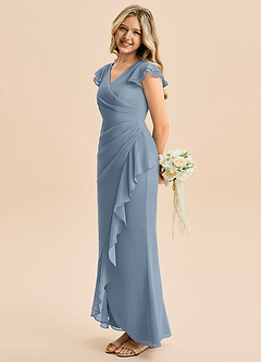 Azazie Julie Junior Dusty Blue Mermaid Ruched Chiffon Dress image3