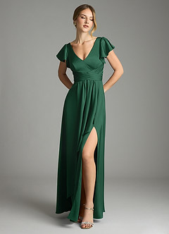 Azazie Omari Bridesmaid Dresses Dark Green A-Line Stretch Satin Dress image1