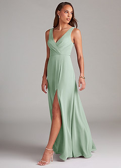 Azazie Nelly Brautjungfernkleider A-Linie Plissee Chiffon Kleid Agave image4