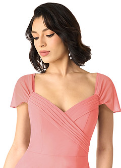Azazie Tancie Bridesmaid Dresses Coral A-Line Off the Shoulder Chiffon Convertible Dress image4