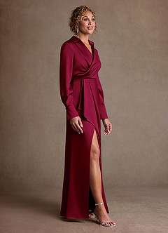 Azazie Jacinta Mère de la mariée Robes Robe Fourreau en Satin extensible Plissée Bourgogne image4