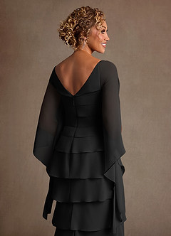 Azazie Arabinda Mother of the Bride Dresses Black Sheath Ruched Chiffon Dress image6