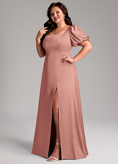 Azazie Fyona Bridesmaid Dresses Rosette A-Line Pleated Stretch Satin Dress image12