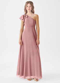 Azazie Arabella Junior Dusty Rose A-Line Ruched Chiffon Dress image3