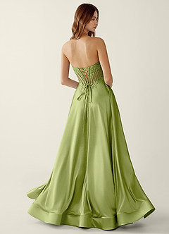 Zuri Basil Satin Wrap Beaing Corset A-line Prom Dress image2