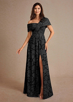 Azazie Milton Kleider für die Brautmutter A-Linie Plissee Blumen-Burnout Kleid Schwarz image1