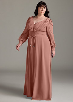 Azazie Sage Slutförsäljning Klänning av A-Line i Chiffong Långärmad Cederros image9