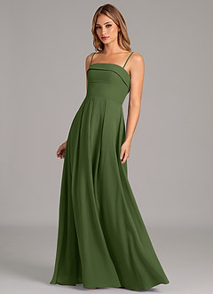 Azazie Lucienne Brudtärnklänningar Klänning av A-Linje i Chiffong Axelbandslös Oliv Konvertibel image6