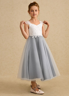 Azazie Momo Flower Girl Dresses Ivory Black A-Line Lace Dress image5