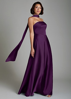 Azazie Odele Bridesmaid Dresses Grape A-Line Strapless Stretch Satin Dress image7