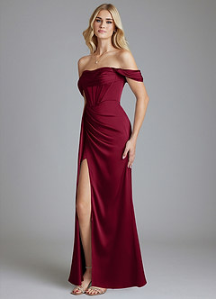 Azazie Amyra Bridesmaid Dresses Burgundy Mermaid Off the Shoulder Stretch Satin Convertible Dress image6