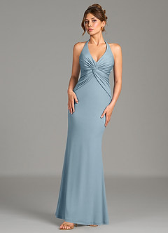 Azazie Valerie Robes de demoiselle d'honneur Robe Sirène en Jersey extensible de qualité supérieure Plissée Bleu Poussiéreux image4