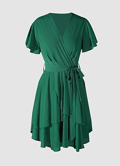 Downright Darling Dark Emerald Ruffled Short Sleeve Mini Dress image6