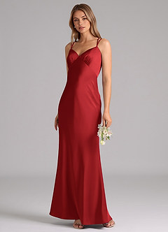 Azazie Suttona Brautjungfernkleider A-Linie Plissee Stretch-Satin Kleid Granatapfelrot image4