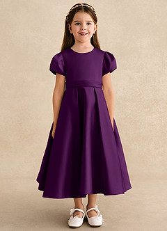 Azazie Princess vestidos de niña de las flores Vestido de Uva de Satin Mate de Corte En A con Plisado image5