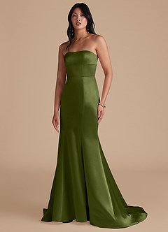 Azazie Aura Brautjungfernkleider Wandelbar Meerjungfrau-Linie Convertible Metallischer Satin Kleid Olivgrün image6