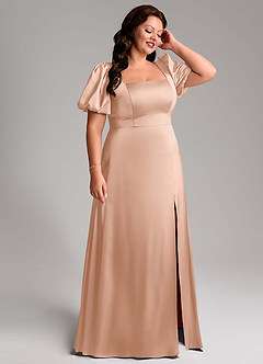 Azazie Fyona Bridesmaid Dresses Rose Gold A-Line Pleated Stretch Satin Dress image13