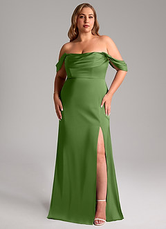 Azazie Saige Vestidos de damas de honor Vestido de Albahaca de Satén Elástico de Corte Recto con Vestidos sin tirantes image16