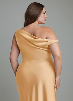 Azazie Emerson Bridesmaid Dresses Gold Mermaid Off the Shoulder Stretch Satin Dress image13