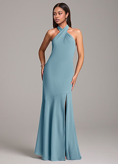 Azazie Lorena Robes de demoiselle d'honneur Robe Sirène en Mousseline de soie Plissée Bleu Maussade image4