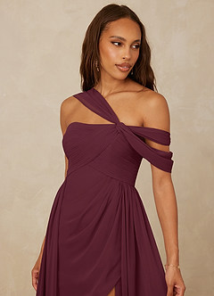 Christian Siriano Bridal for Azazie 1014 Bridesmaid Dresses Cabernet A-Line Off the Shoulder Chiffon Dress image7