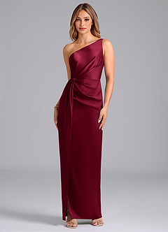 Azazie Naria Jurken voor bruidsmeisjes Jurk van Stretch Satijn met Kolom One-Shoulder Bourgondië image1