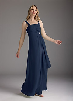 Azazie Weisz Mother of the Bride Dresses Dark Navy A-Line Square Neckline Pleated Chiffon Dress image4
