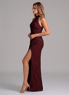 Azazie Jemma Bridesmaid Dresses Cabernet A-Line Pleated Floral Burnout Dress image5