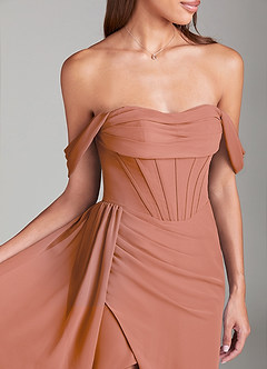 Azazie Amyra Jurken voor bruidsmeisjes Converteerbaar Jurk van Chiffon met Kolom Off the Shoulder Meer Gesneden image6