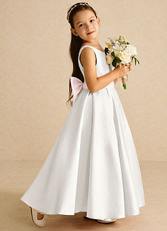 Azazie Pipsy vestidos de niña de las flores Vestido Marfil Rosa Ruborizado de Satin Mate de Corte en A con Lazo image3