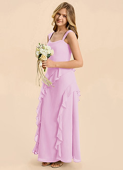 Azazie Sloane Junior Vestido Rosa Caramelo de Gasa de Corte en A con Escote corazón image1
