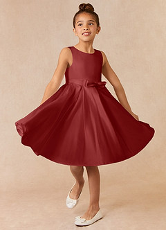 Azazie Coco Robe Demoiselle D'honneur Fillette Robe Trapèze en Mat Satiné Arc Rouille image1