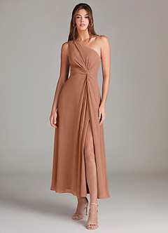 Azazie Brooke Bridesmaid Dresses Bronzer A-Line One Shoulder Chiffon Dress image1