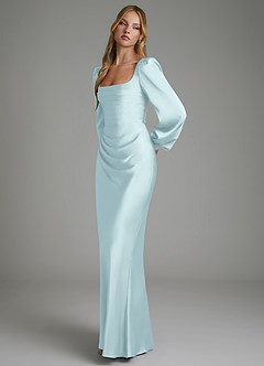 Azazie Brianna Brautjungfernkleider Meerjungfrau-Linie Korsett Stretch-Satin Kleid Wolke Blau image6