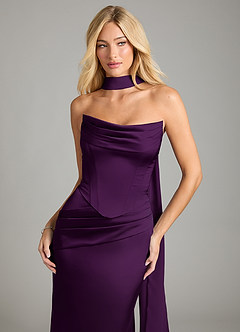 Azazie Sorrel Bridesmaid Dresses Grape Mermaid Strapless Stretch Satin Convertible Dress image7