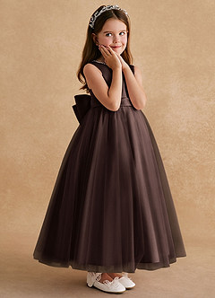 Azazie Cookie Flower Girl Dresses Ganache A-Line Bow Tulle Dress image3