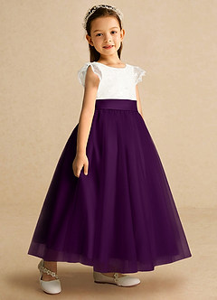 Azazie Pookie Flower Girl Dresses Grape A-Line Lace Tulle Dress image2