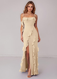 Azazie Malia Brautjungfernkleider Etui Gestreift Chiffon Kleid Champagner image1