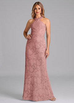 Azazie Doretta Bridesmaid Dresses Dusty Rose Mermaid Pleated Floral Burnout Dress image1