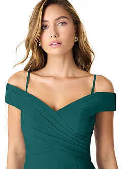 Azazie Lecia Vestidos de damas de honor Vestido de Pavo Real de Gasa de Imperio Convertible con Plisado fuera del hombro image2