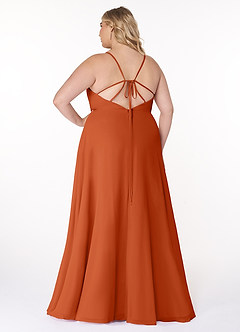 Azazie Everleigh Abiti da Damigella Abito A-Line in Chiffon con Scollo a Cuore a Pieghe Arancia Bruciata image8