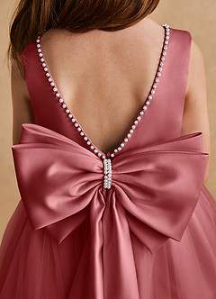 Azazie Cookie Robe Demoiselle D'honneur Fillette Robe Trapèze en Tulle Arc Antique Rose image6