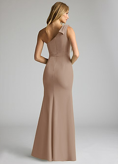 Azazie Rinna Bridesmaid Dresses Taupe Mermaid One Shoulder Stretch Crepe Dress image2