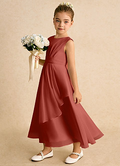 Azazie Edelweiss Flower Girl Dresses Terracotta A-Line Pleated Chiffon Dress image1