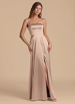 Azazie Wren 신부 들러리 드레스 A라인 스트랩리스 메탈릭 새틴 바닥 길이 드레스 image5